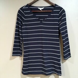 Long Tall Sally LTS Basics Henley Top Navy White Stripe Womens XS Nautical Shirt